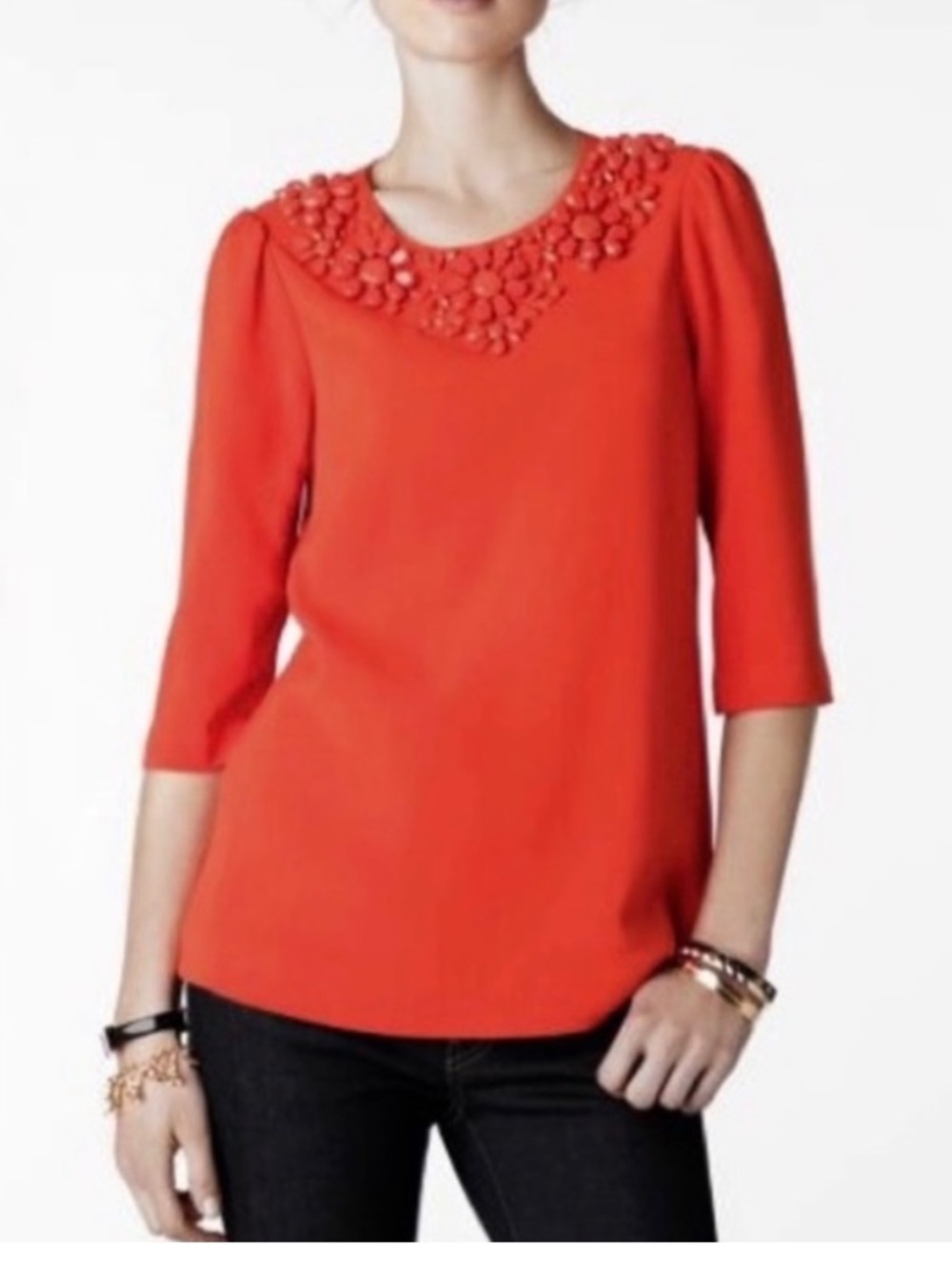 kate spade Coral-Orange Gemstone Neckline Blouse size 12
